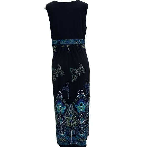 Catherines Black and Blue Paisley Maxi Dress, comfy & elegant,Size 16 sleeveless - Picture 2 of 14